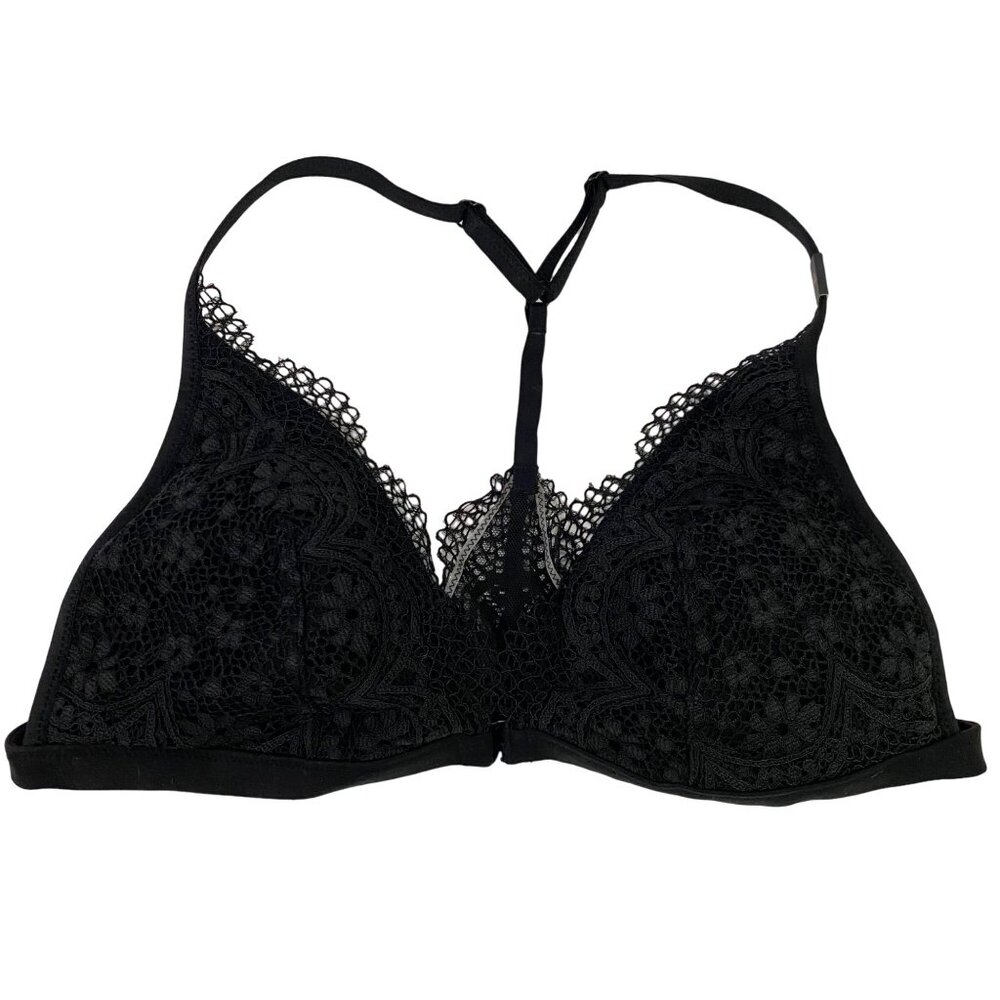Victoria’s Secret Lace Bralette Black Y-Back Racerback Front Close Size XL